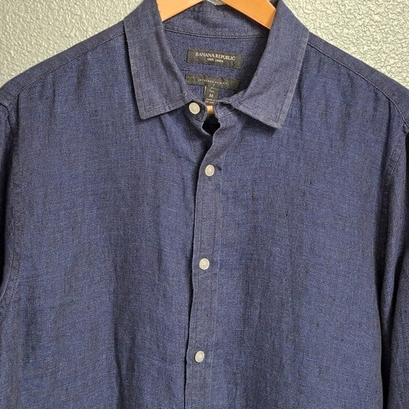 Banana Republic 100% Linen Navy Blue Untucked Shirt - Picture 7 of 9